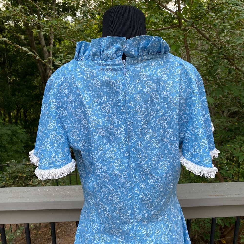 Vintage 60s 70s Floral Paisley Flutter Sleeve Cottagecore Lace Fit Flare Dress - Picture 9 of 14
